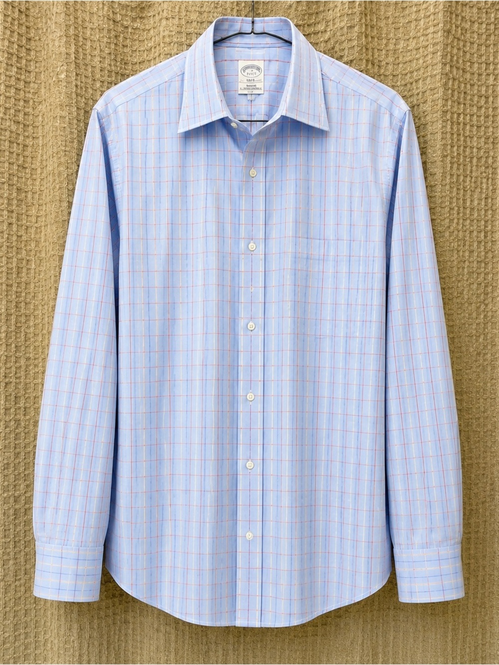 Brooks Brothers Blue Red Windowpane Dress Shirt Classic Fit Button Down Cotton